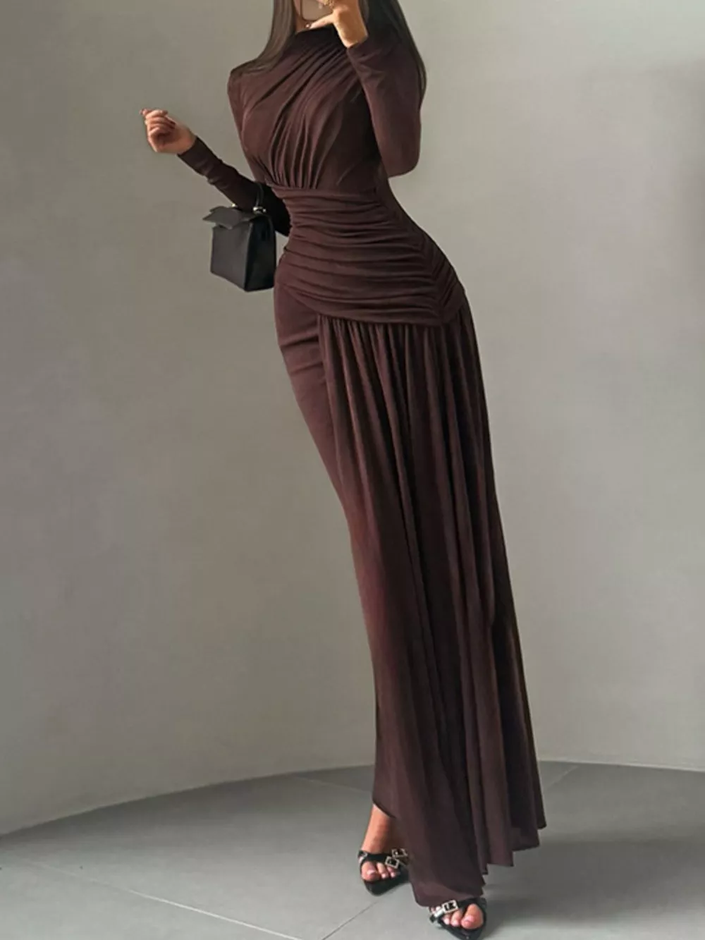 Ruched Long Sleeve Maxi Dress, image 8