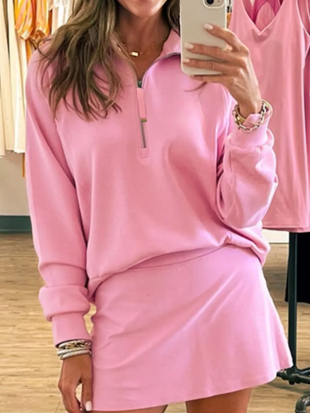 Half Zip Long Sleeve Top and Mini Skirt 2pcs Outfit, image 7