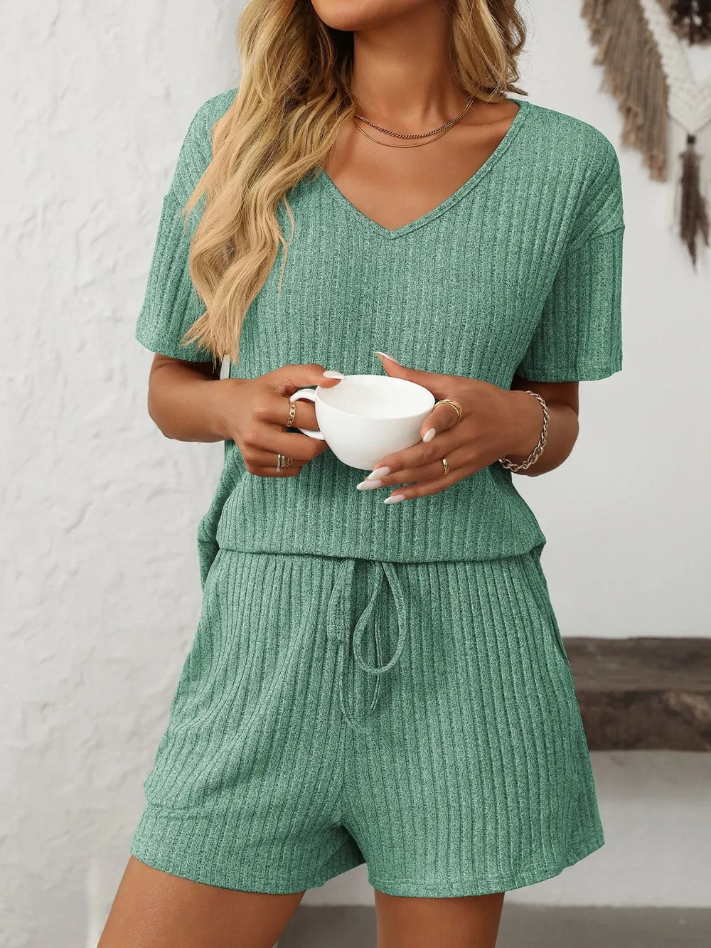 V-Neck Short Sleeve Top and Shorts Set, image 13