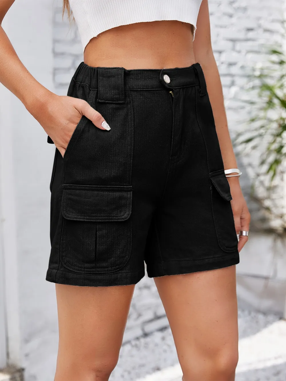 High Waist Washed Denim Shorts, image 8