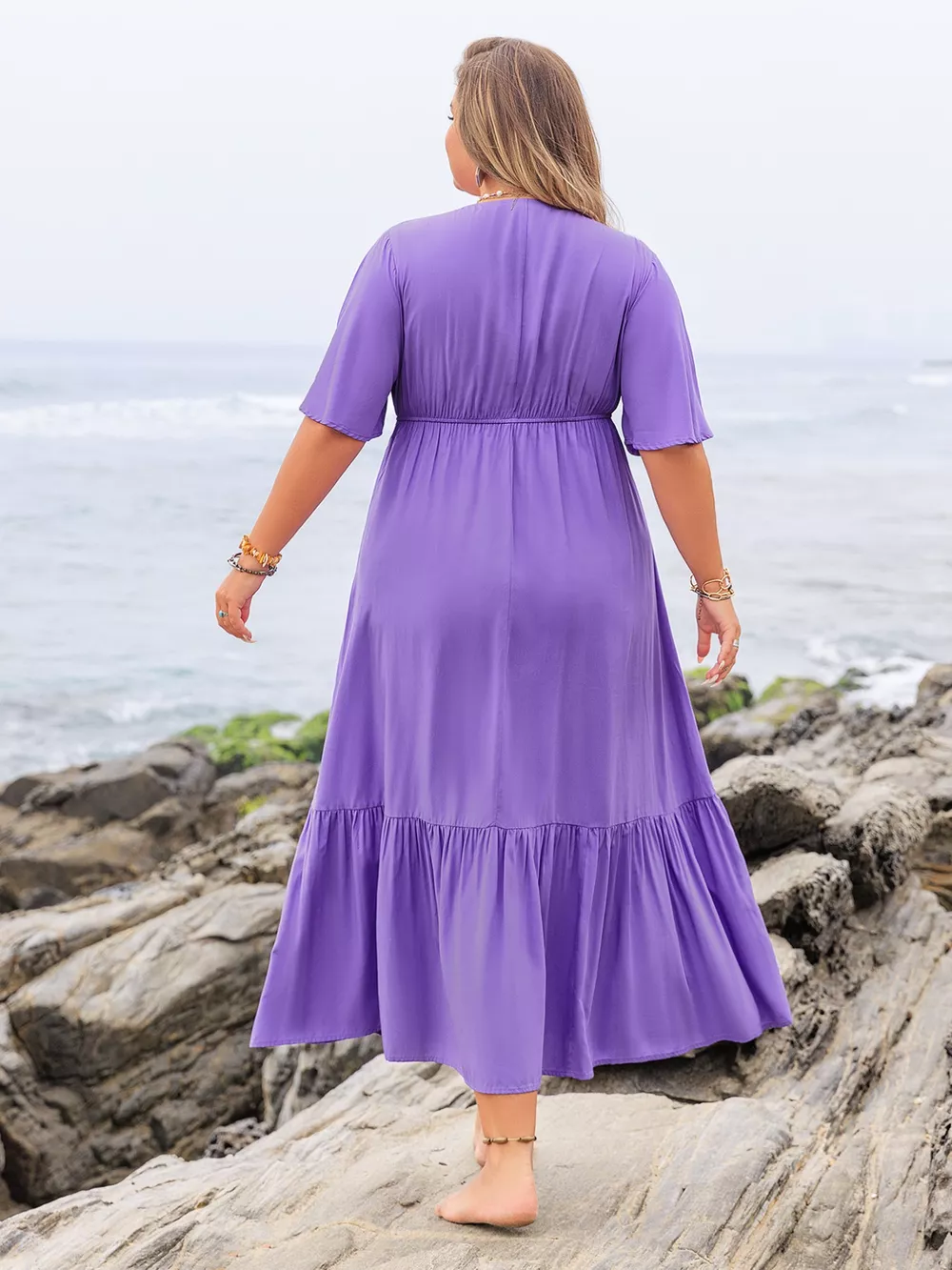 Plus Size Flutter Sleeve Tiered Maxi Dress, image 3