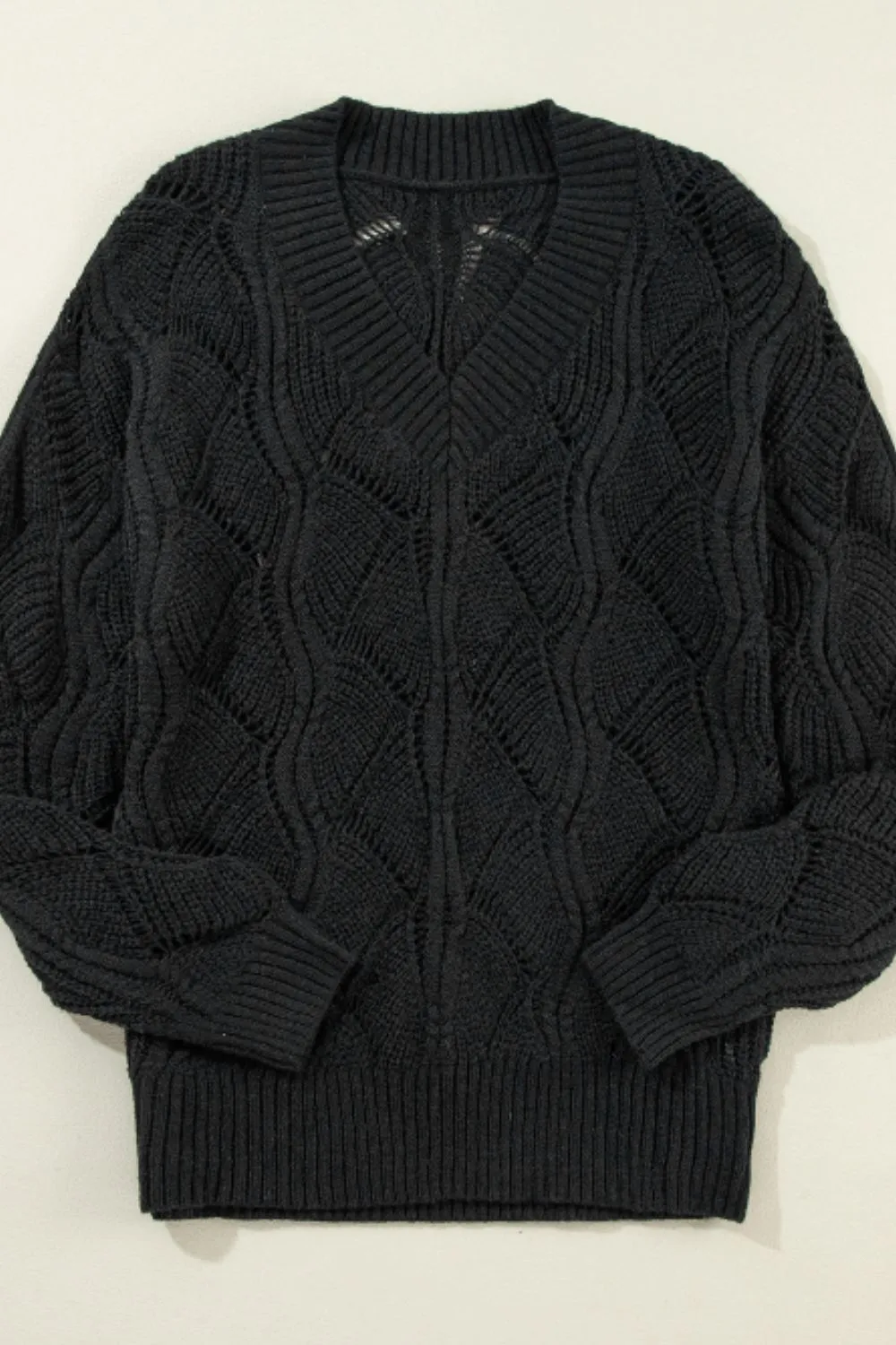 Openwork V-Neck Long Sleeve Sweater, image 13