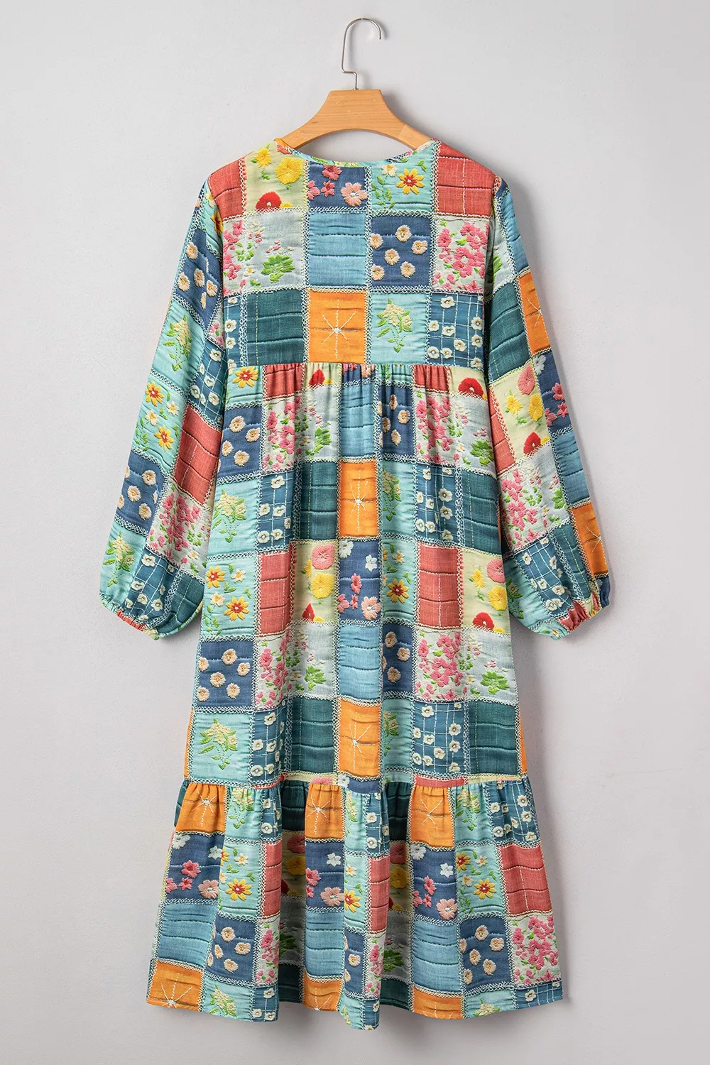 Floral Checkered V-Neck Dress, image 6