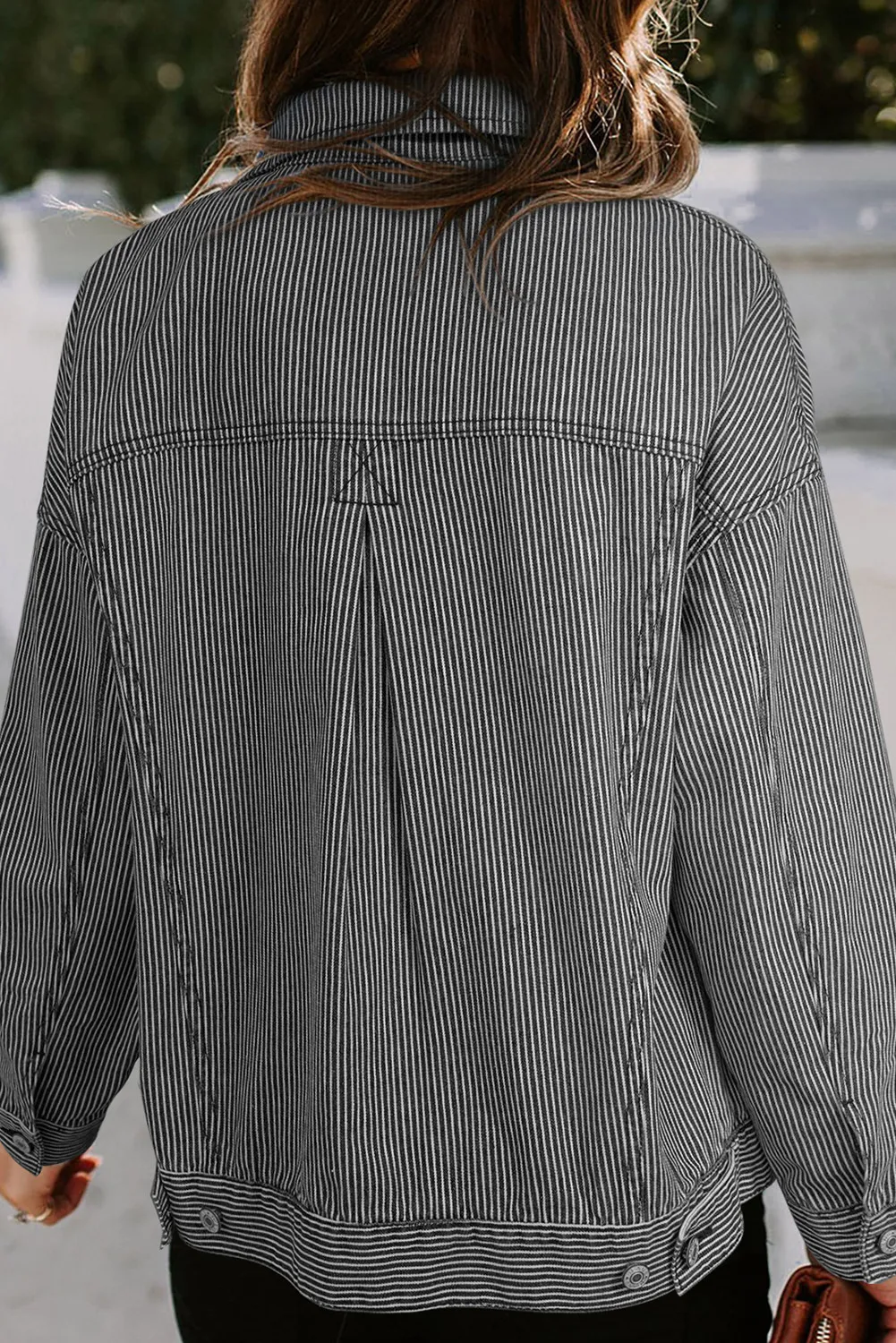 Striped Button Up Long Sleeve Denim Jacket, image 5