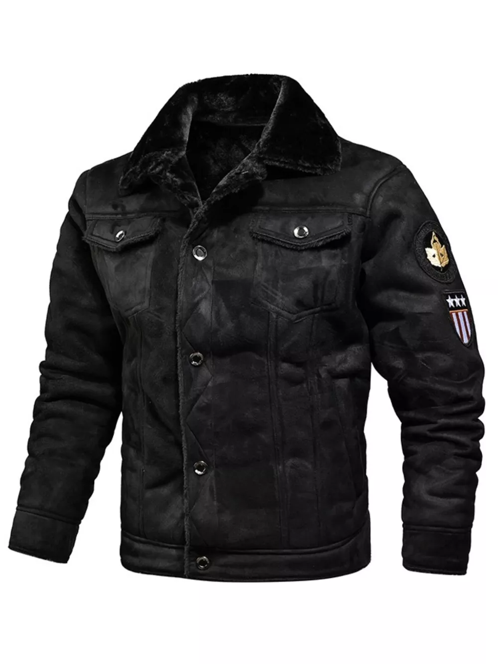 Men's Plus Size Shearling Lined Zip Up Jacket