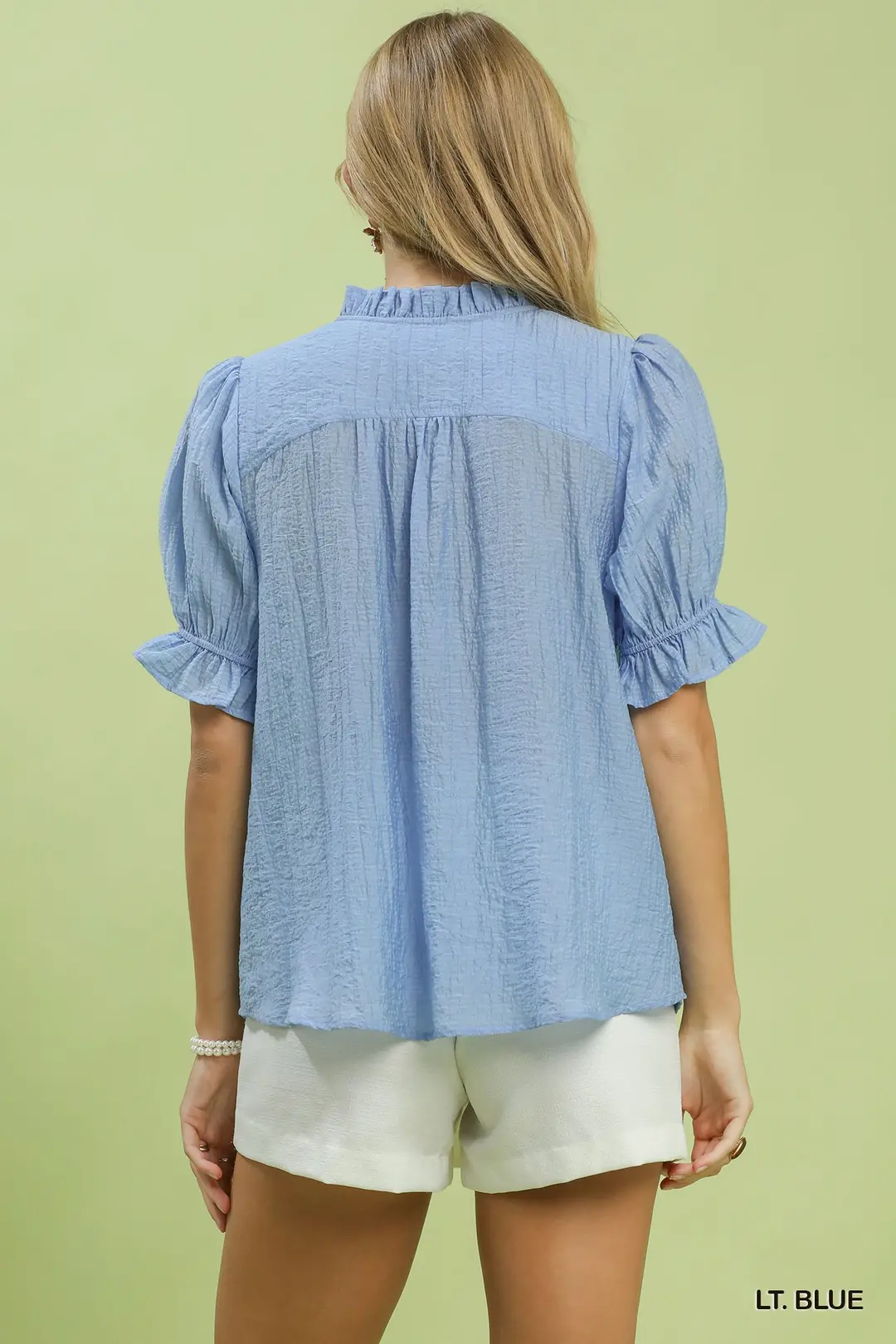 Textured Button-Front Puff Sleeve Top, image 3
