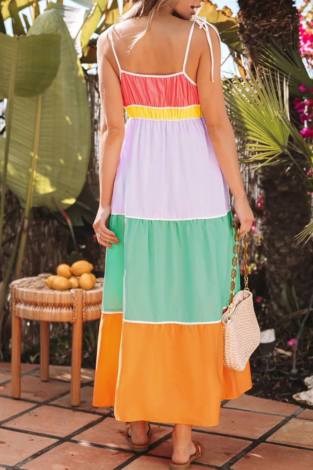 Color Block Flowy Tiered Maxi Dress with Pockets, image 3