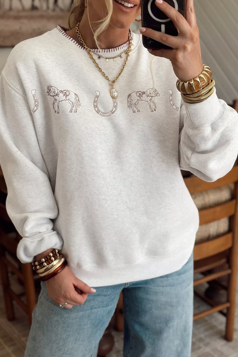 Graphic Round Neck Casual Sweatshirt, image 2