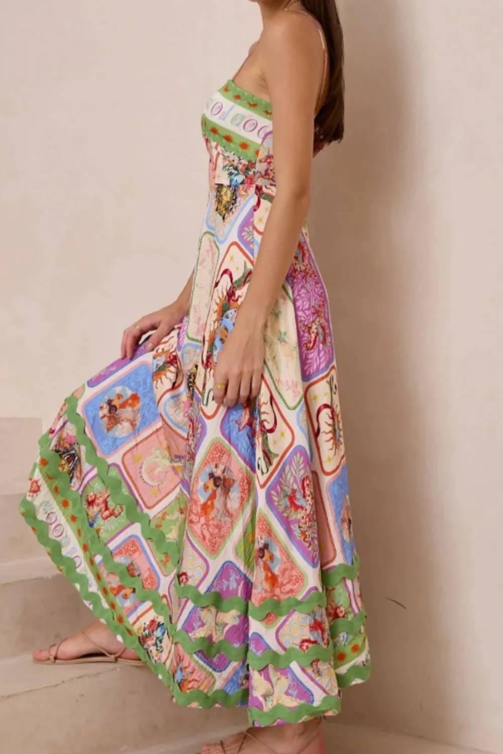 Smocked Printed Square Neck Cami Dress, image 4