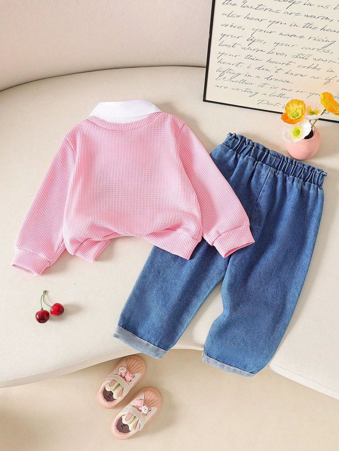 Children's Cherry Embroidered Knit Top and Jeans Set, image 6
