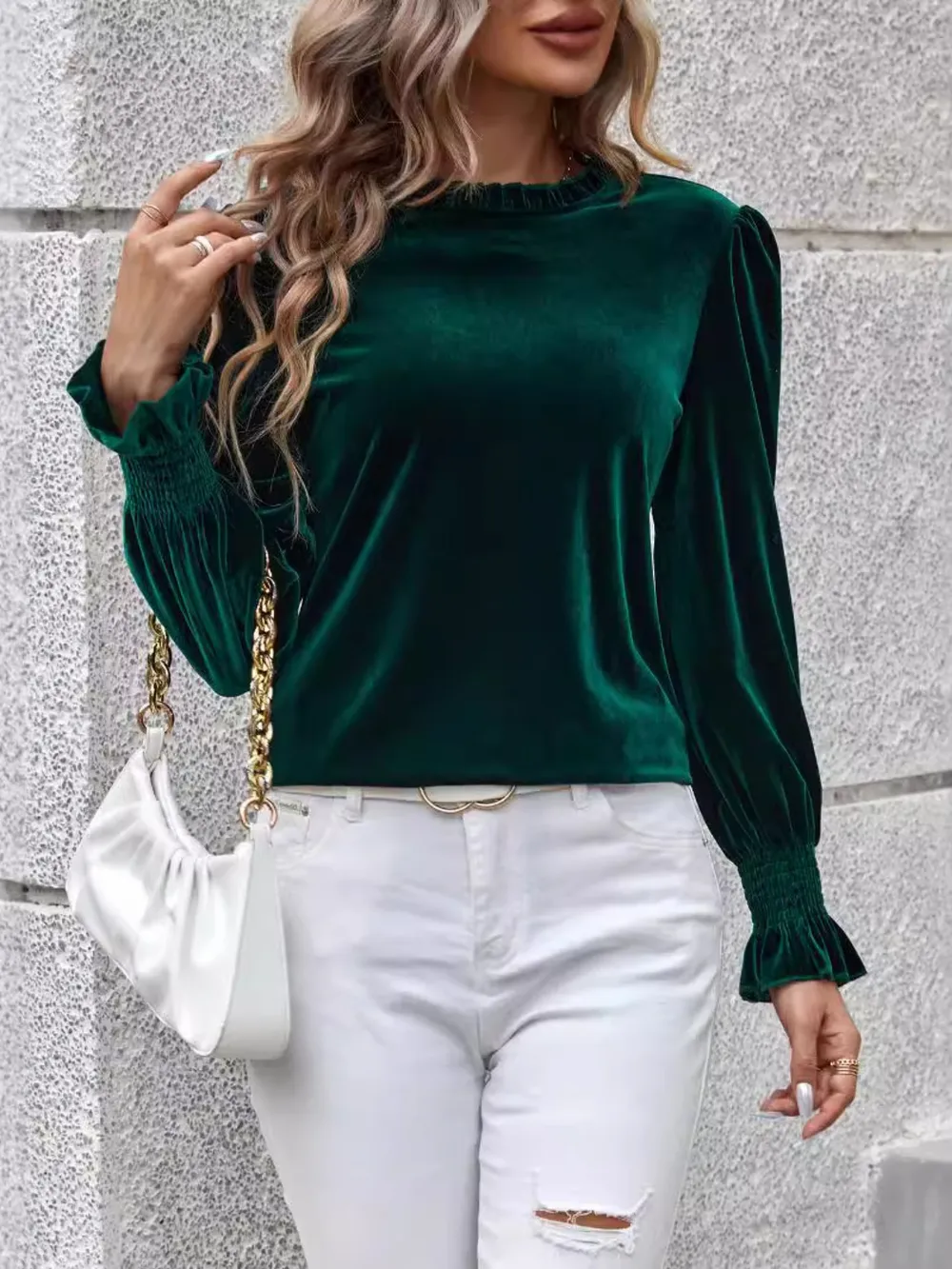 Round Neck Flounce Sleeve Top, image 5