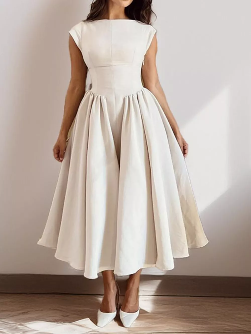 Full Size Cap Sleeve A-Line Midi Dress Plus Size