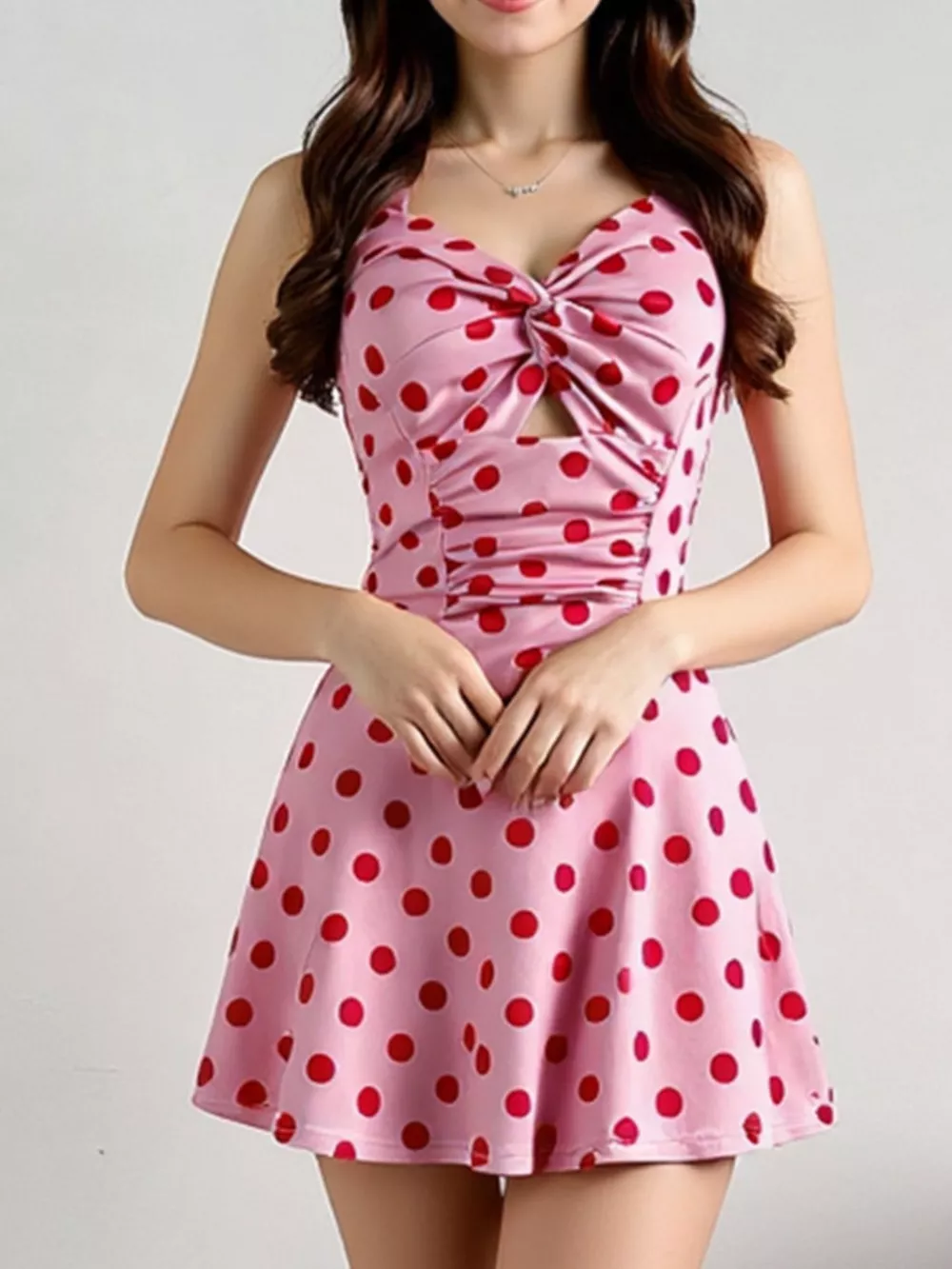 Polka Dot Halter Neck Twisted Front Mini Dress, image 4