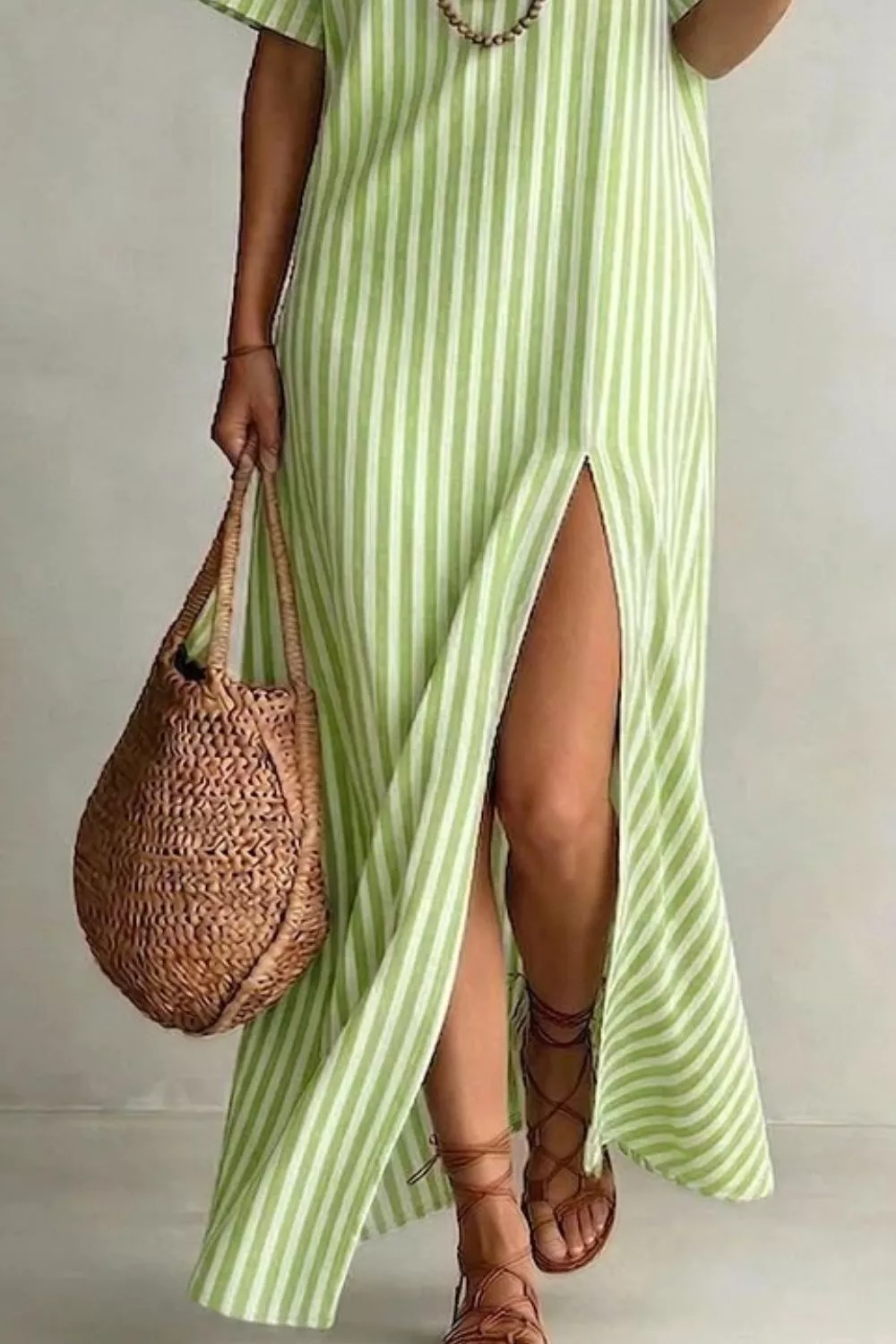 Striped High Slit Maxi Dress, image 4