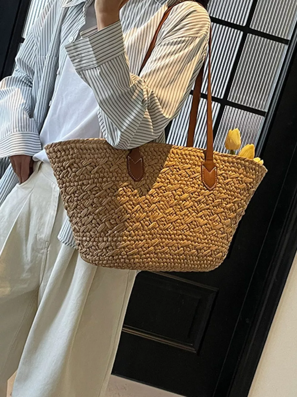 Woven Tote Shoulder Bag, image 6