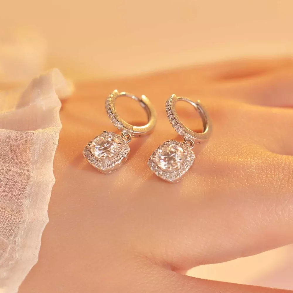 1 Carat Moissanite 925 Sterling Silver Hoop Drop Earrings, image 5