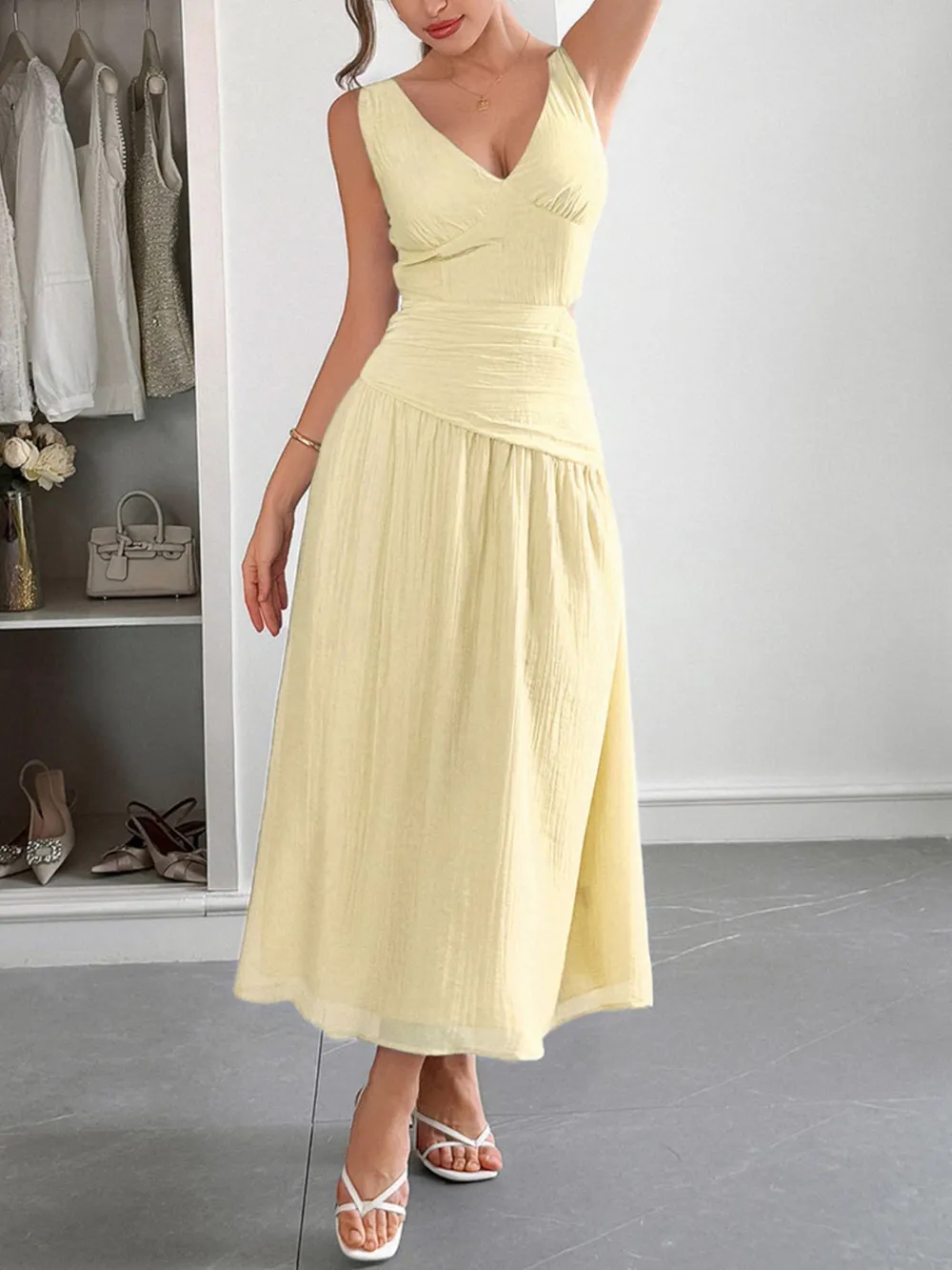 Cutout V-Neck Sleeveless Midi Dress, image 4