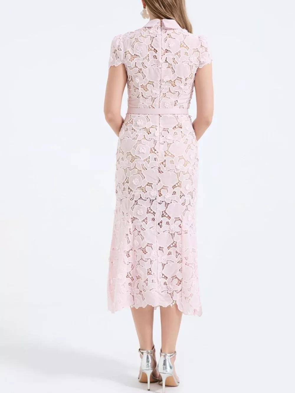 Floral Lace Short Sleeve Midi Dress, image 6