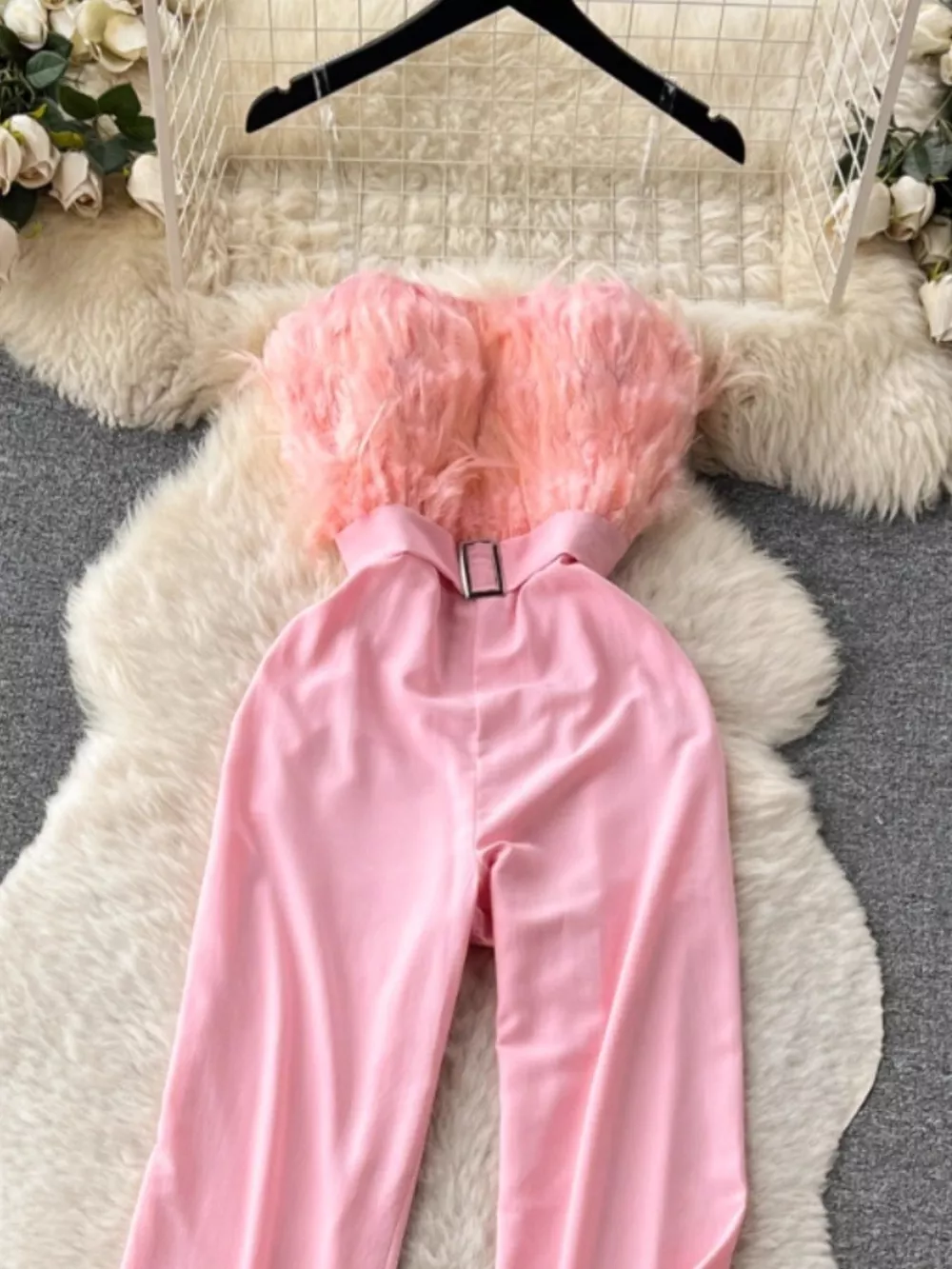 Feather Trim Strapless Wide Leg Jumpsuit, image 16