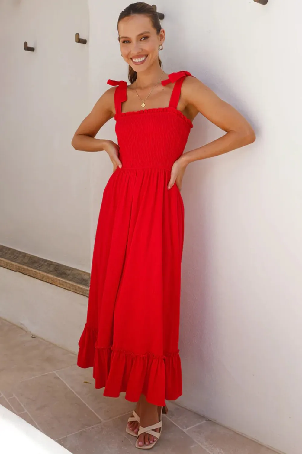 Ruffled Smocked Ruffle Hem Sleeveless Dress, image 14