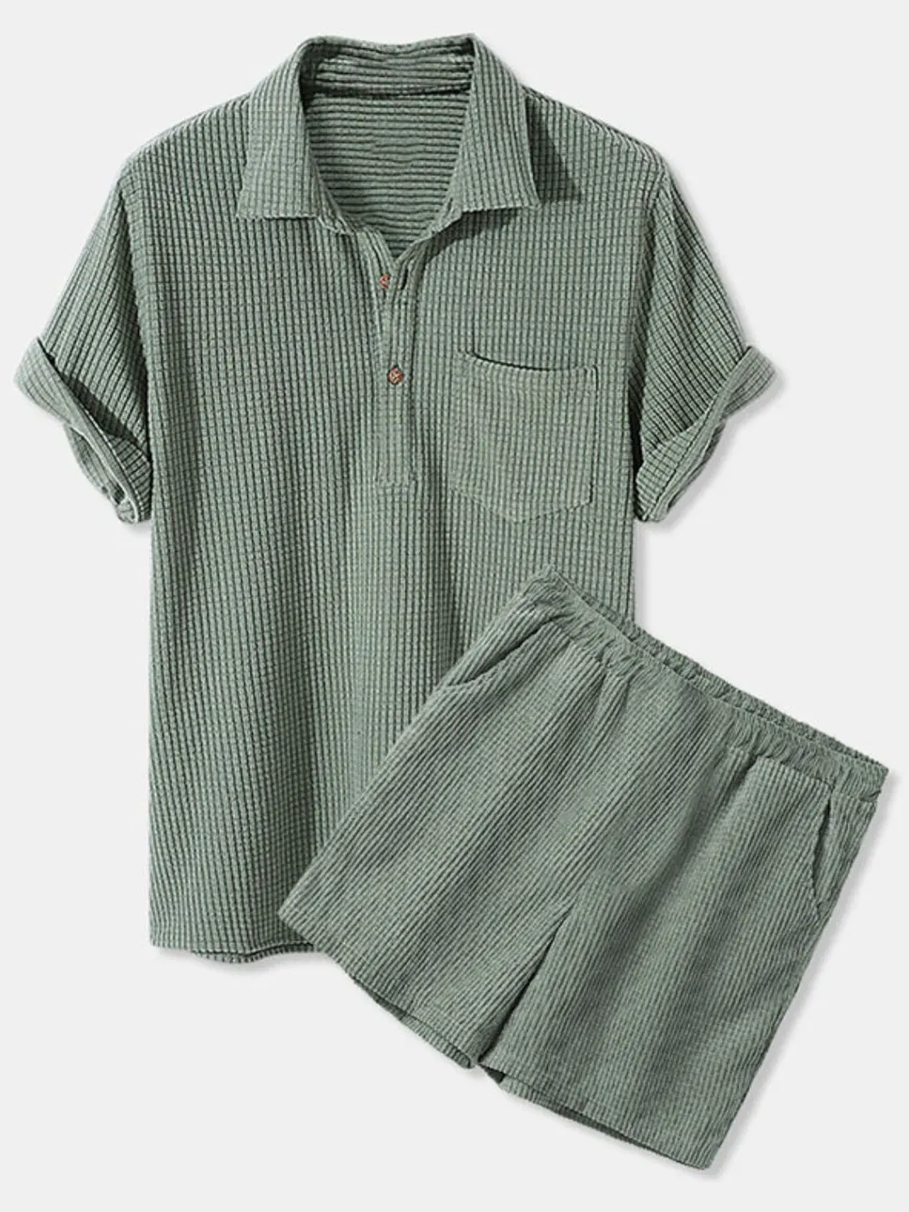 Men's Full Size Button Detail Short Sleeve Top and Shorts Set Plus Size, image 6