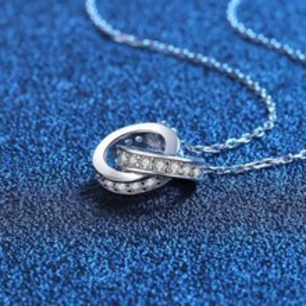 925 Sterling Silver Double Circle Pendant Necklace, image 6