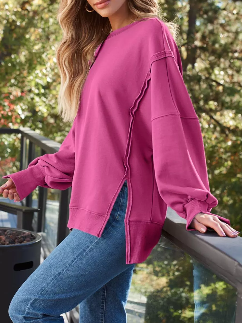 Side Slit Long Sleeve Oversized Sweatshirt, image 23