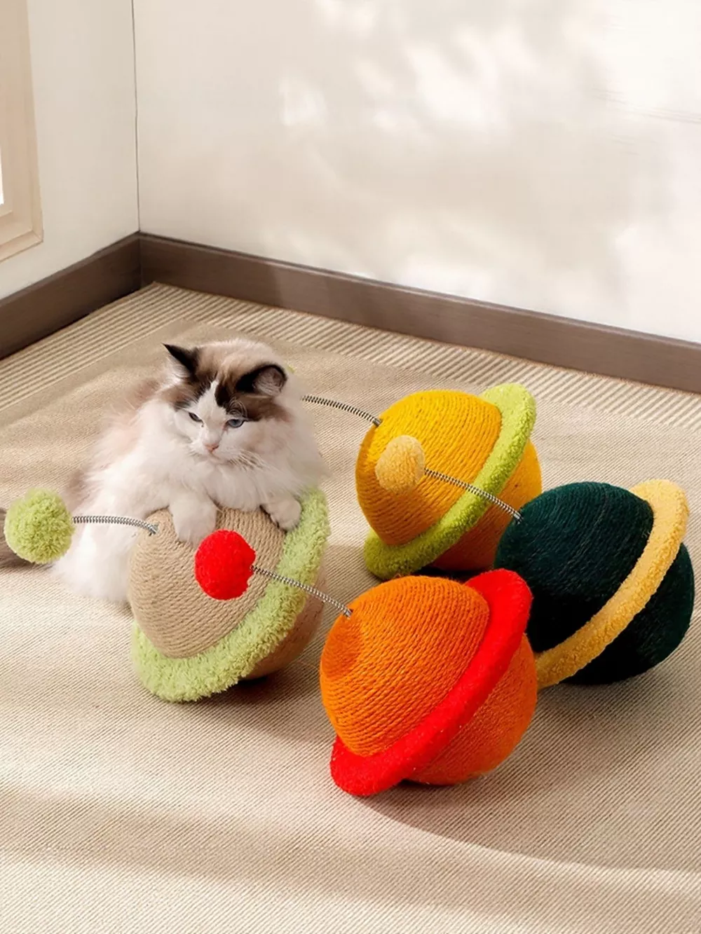 Planet-Shaped Interactive Cat Toy with Sisal Scratching Surface, image 2