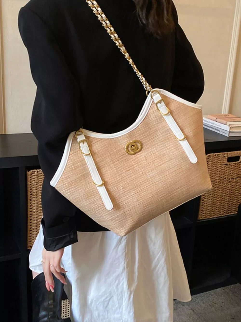 Contrast Trim Adjustable Strap Shoulder Bag, image 3