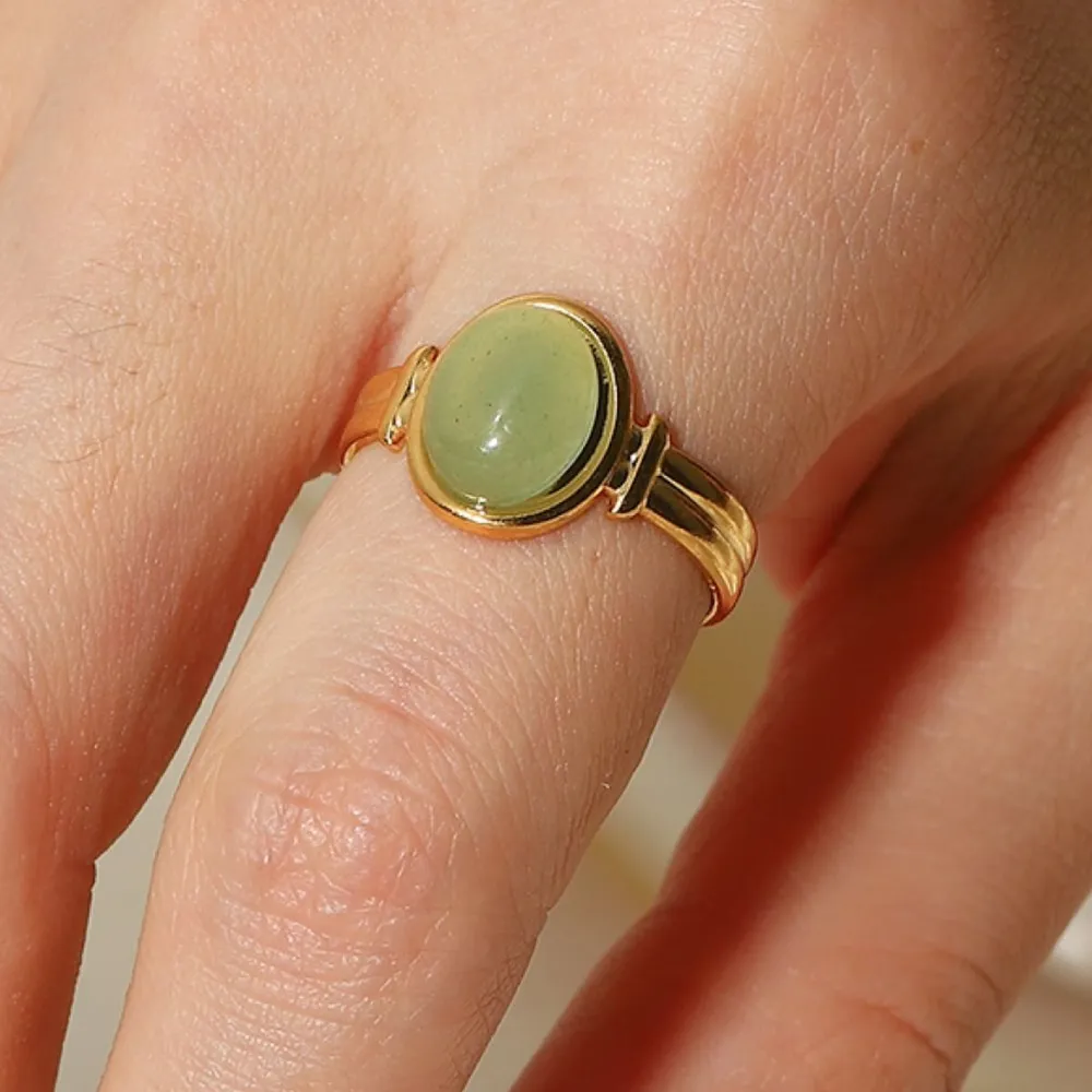 Vintage Natural Stone Gold Plated Adjustable Ring, image 10