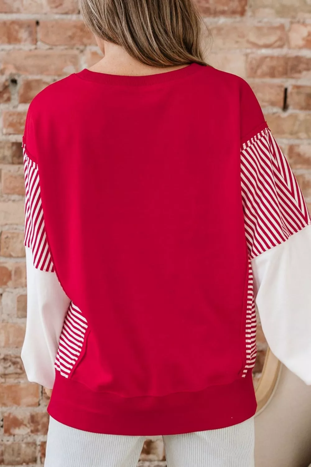Valentines Day Sequin Heart Striped Color Block Patchwork Sweatshirt, image 6