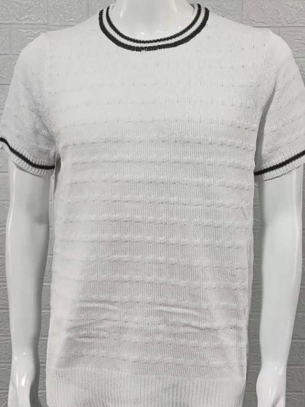 Men's Plus Size Texture Round Neck Contrast Trim T-Shirt, image 7