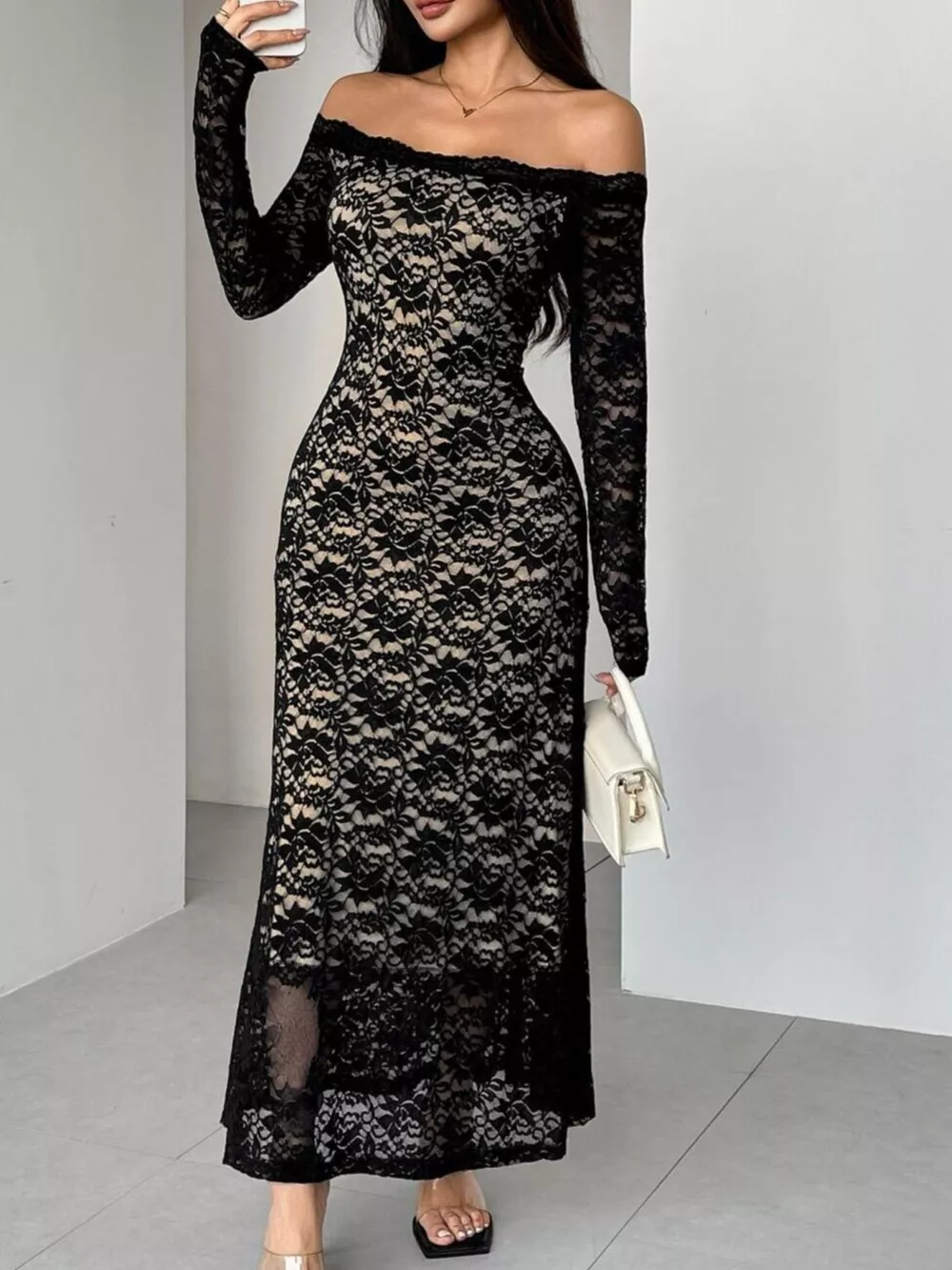 Off-Shoulder Lace Maxi Dress, image 4