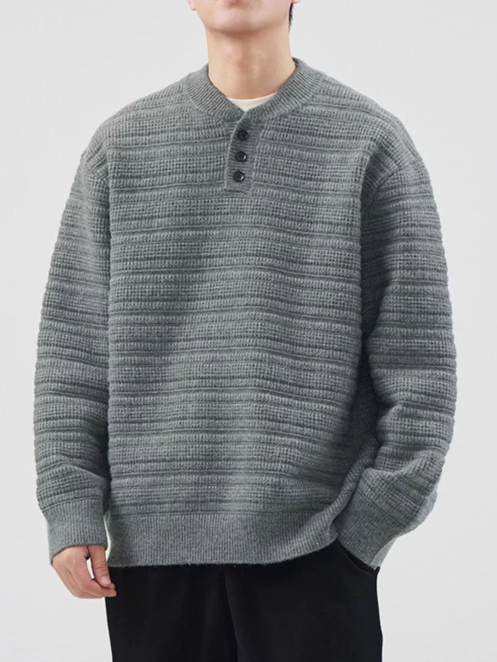Men's Plus Size Button Detail Long Sleeve Sweater, image 6