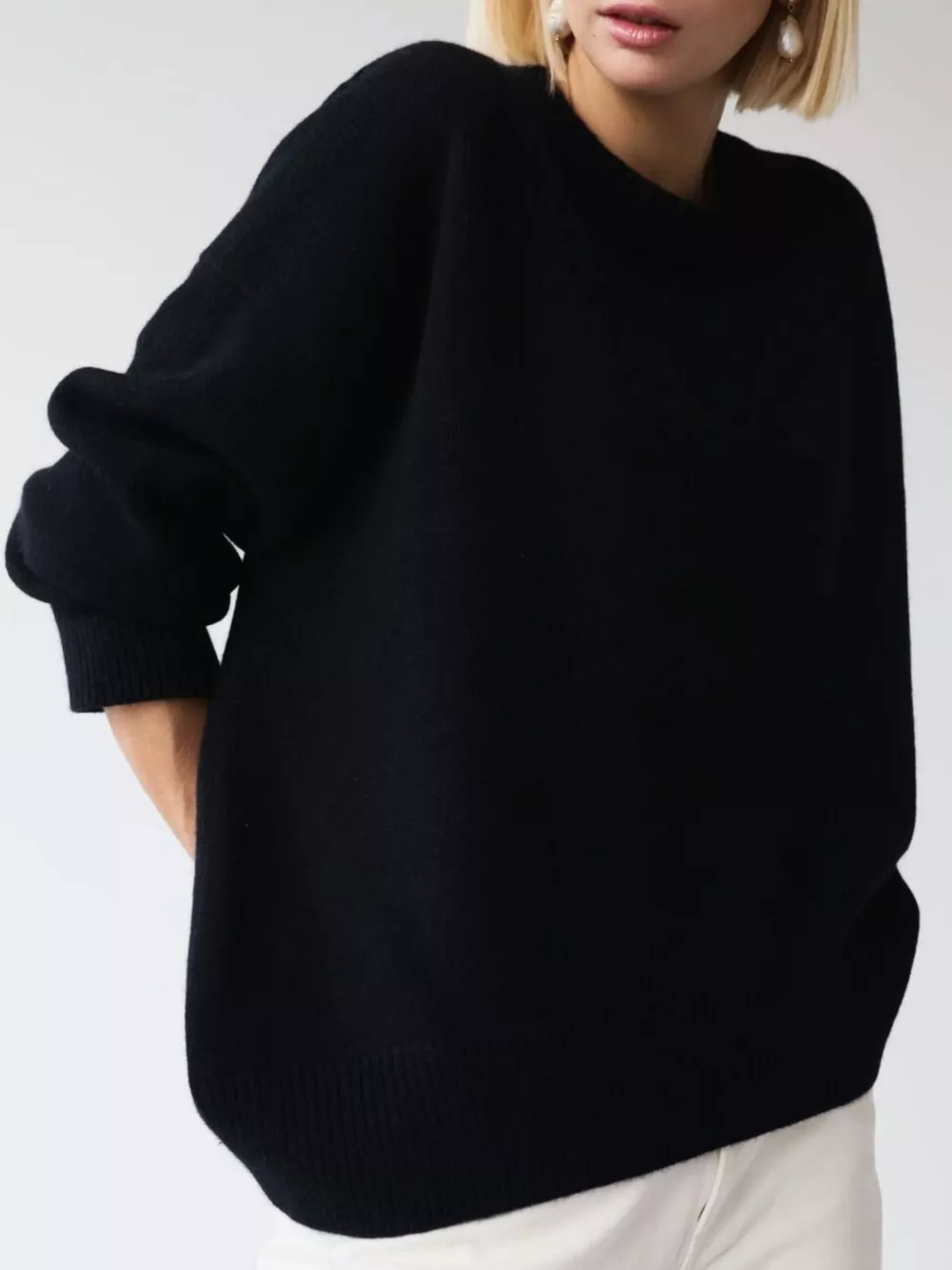 Ribbed Hem Round Neck Sweater