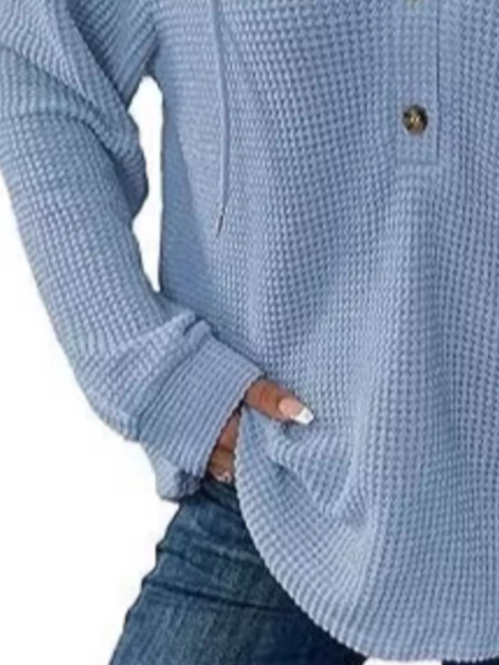 Full Size Button Detail Waffle Knit Hoodie Plus Size, image 12