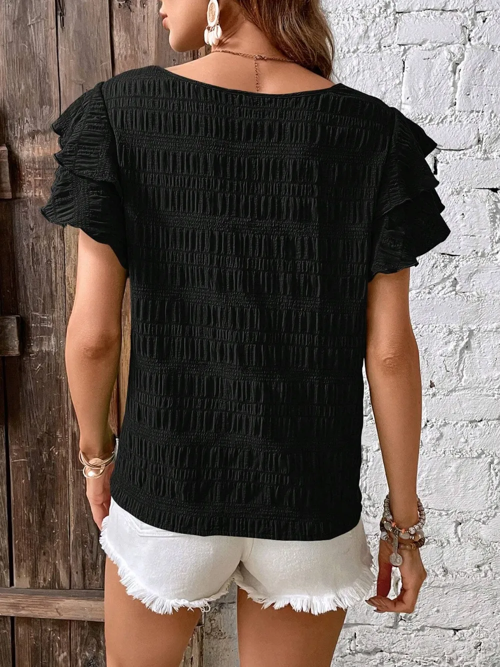 Round Neck Flounce Sleeve Blouse, image 17