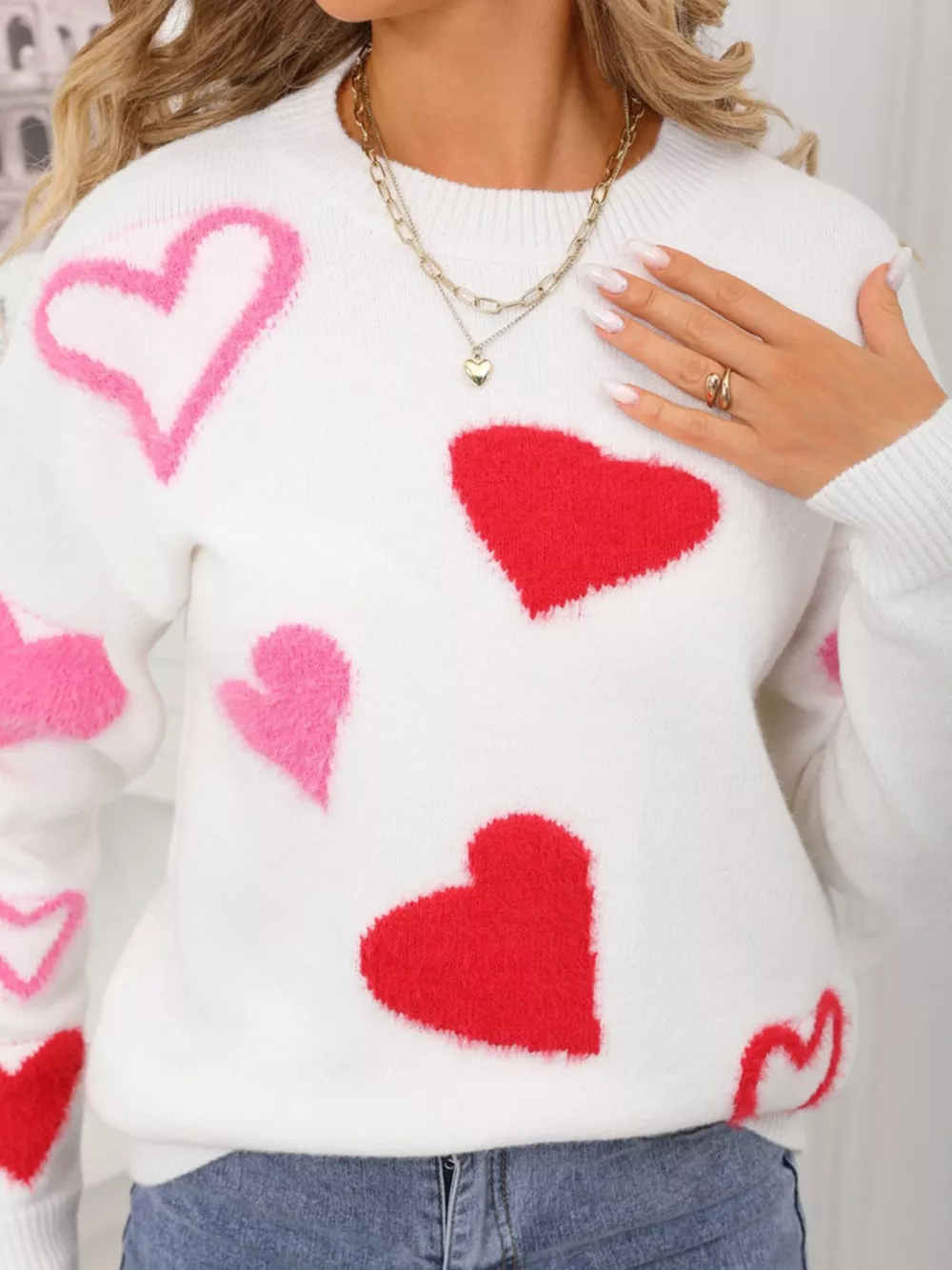 Valentine's Day Heart Pattern Knit Sweater, image 5