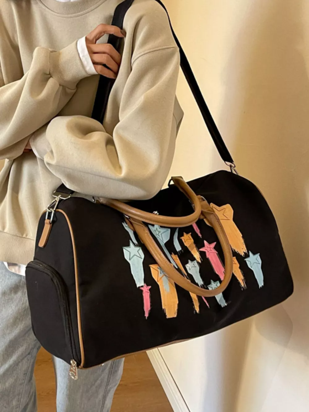 Canvas Duffle Bag with Shooting Star Print, image 8