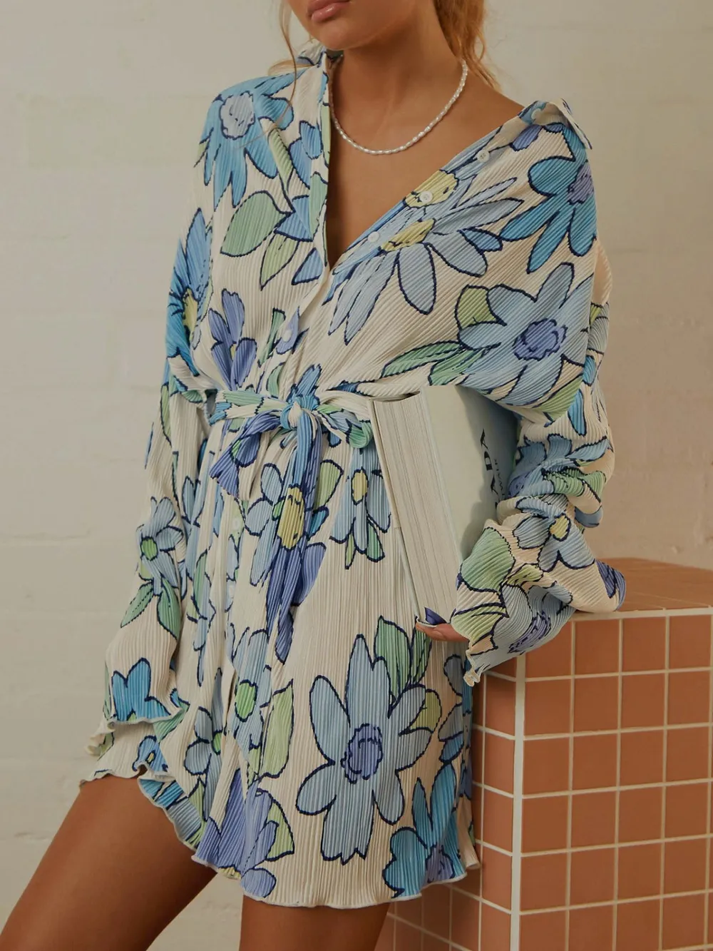 Tied Button Up Long Sleeve Dress, image 12