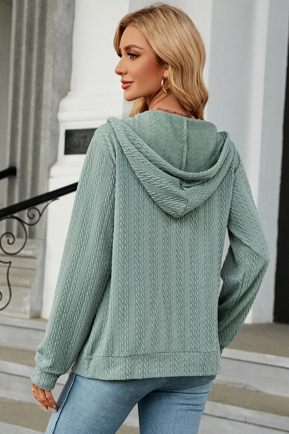 Drawstring Zip Up Long Sleeve Hoodie, image 21