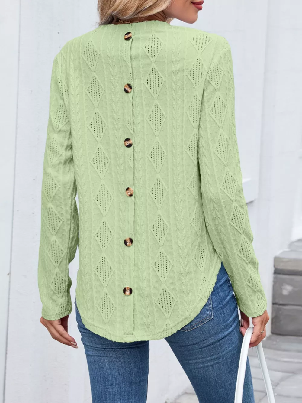 Openwork Textured Long Sleeve Top, image 15