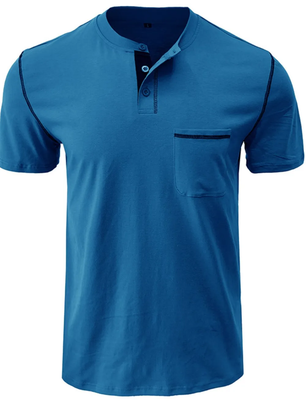 Men's Full Size Casual Henley T-Shirt with Contrast Stitching and Pocket Plus Size, image 15