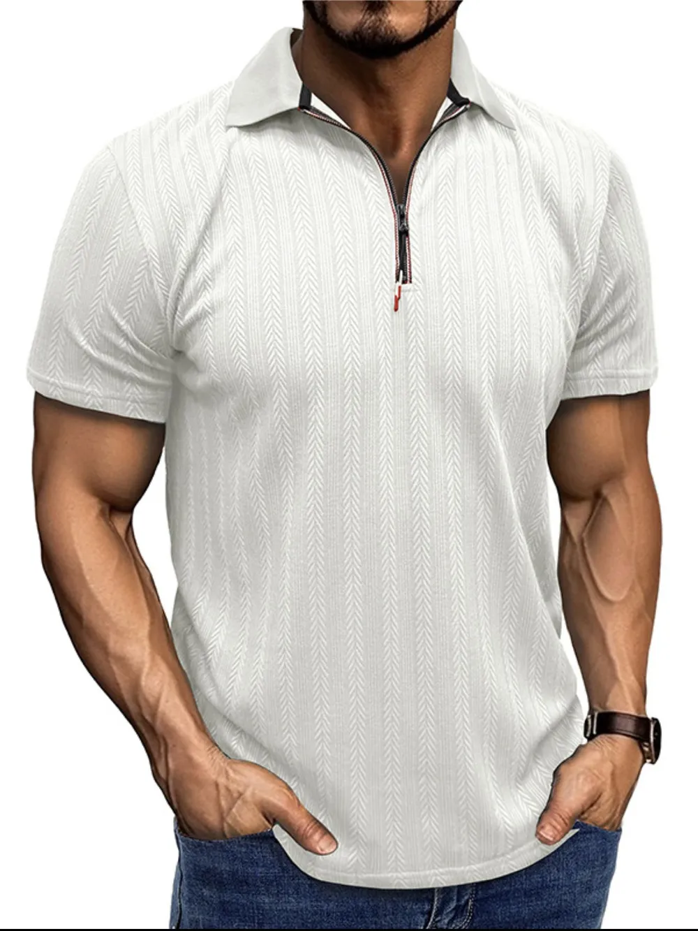 Men's Textured Quarter-Zip Polo Shirt, image 8