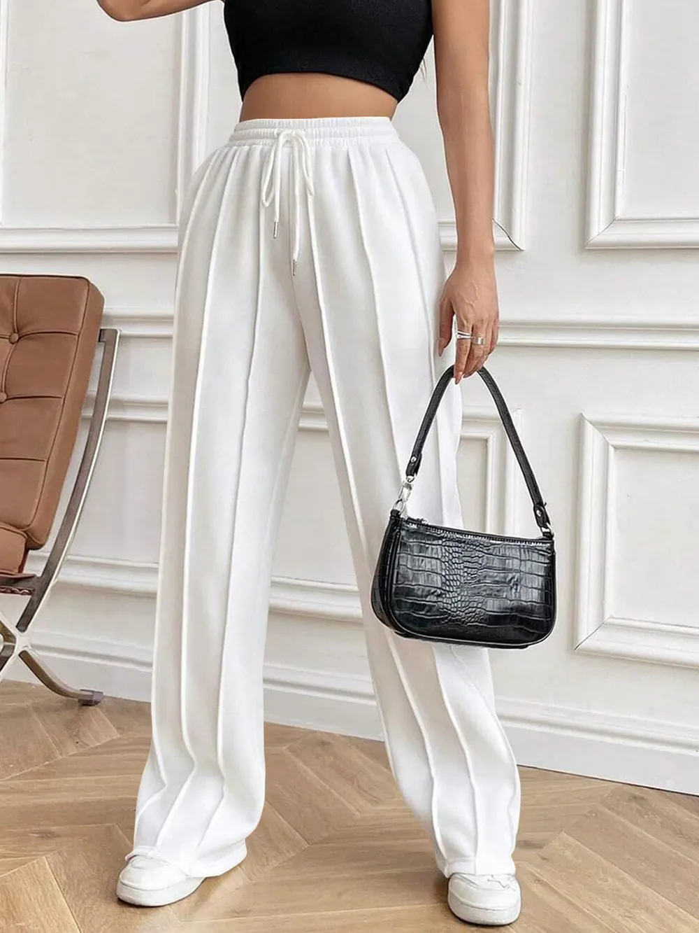 Drawstring Elastic Waist Pants with Pockets, image 2