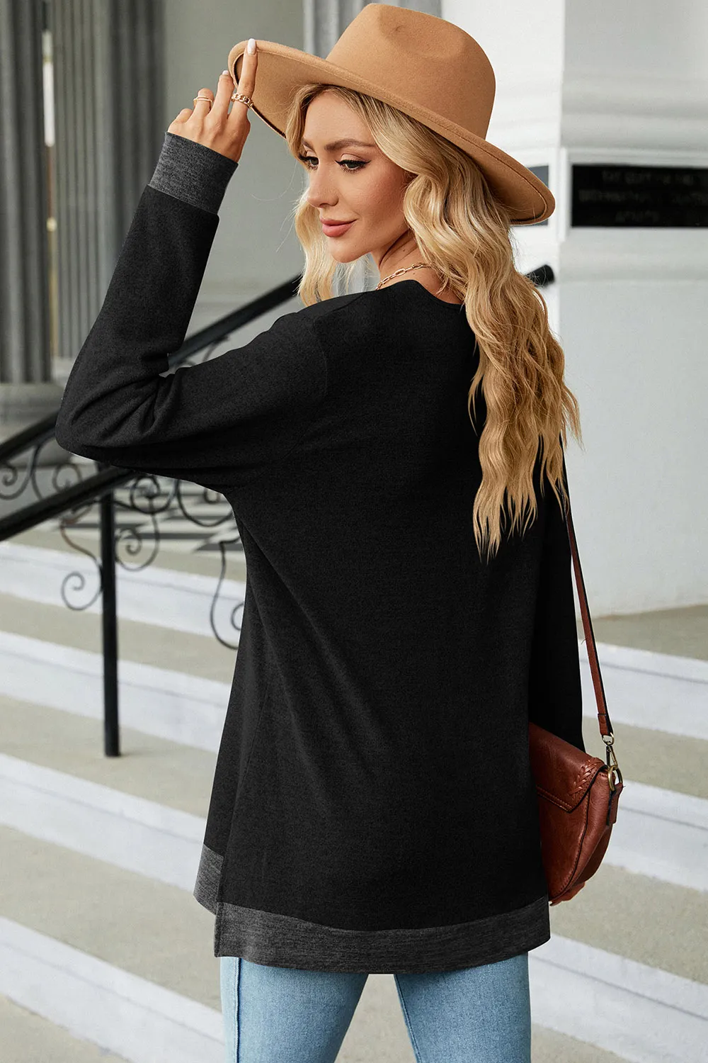 Slit V-Neck Long Sleeve T-Shirt, image 10
