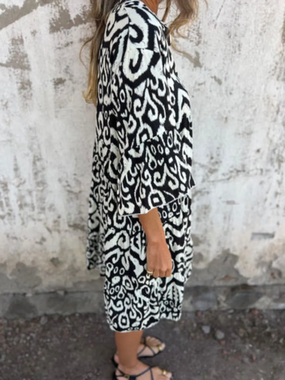 Full Size Printed Notched Half Sleeve Dress Plus Size, image 15