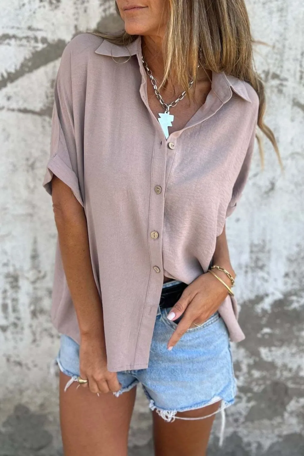 Full Size Casual Button Down Short Sleeve Loose Shirt Plus Size, image 9