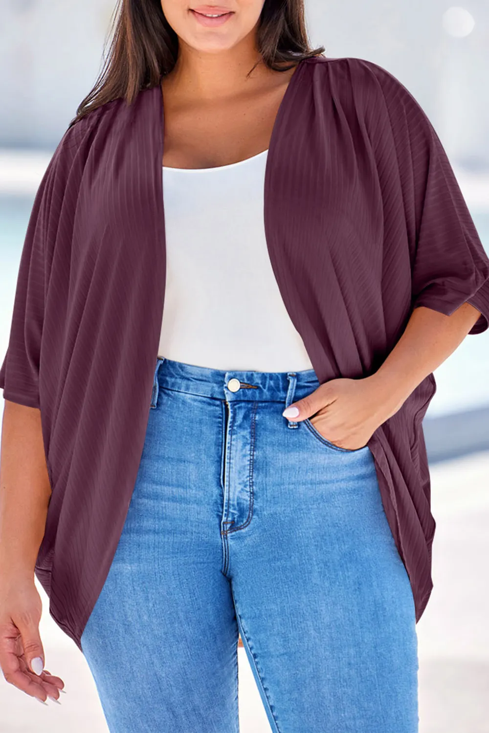 Plus Size Ribbed Cocoon Cover Up, image 9