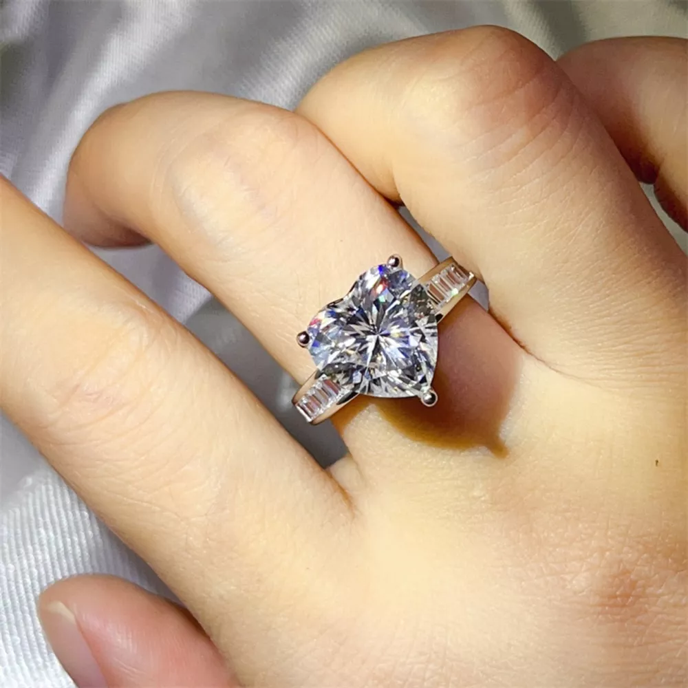 5 Carat Moissanite 925 Sterling Silver Heart Ring, image 3